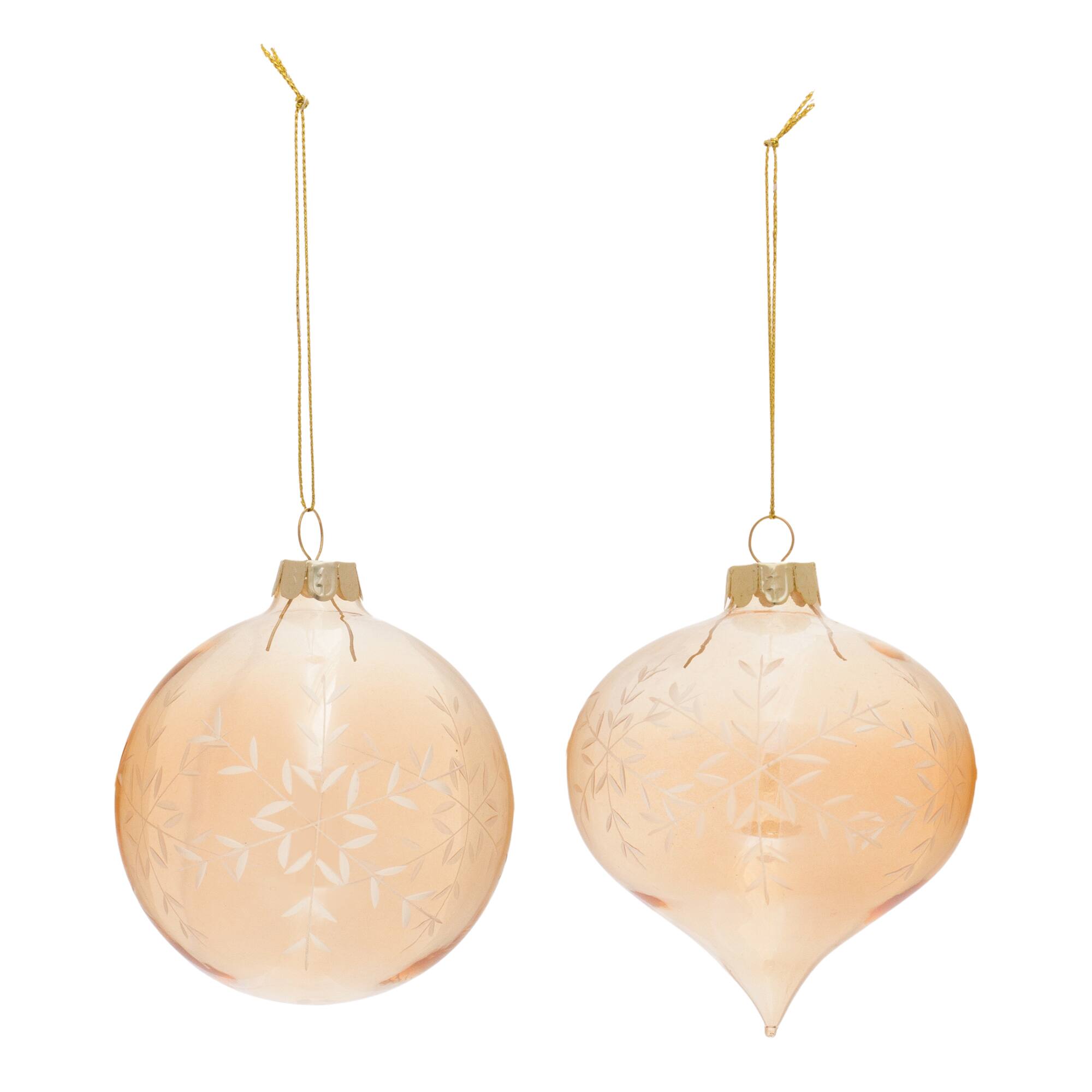 Gold Snowflake Etched Glass Ornament Set